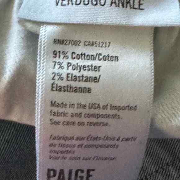 PAIGE VERDUGO ANKLE deconstructed hem MidRise straight skinny size 31 Stretch - Picture 9 of 9